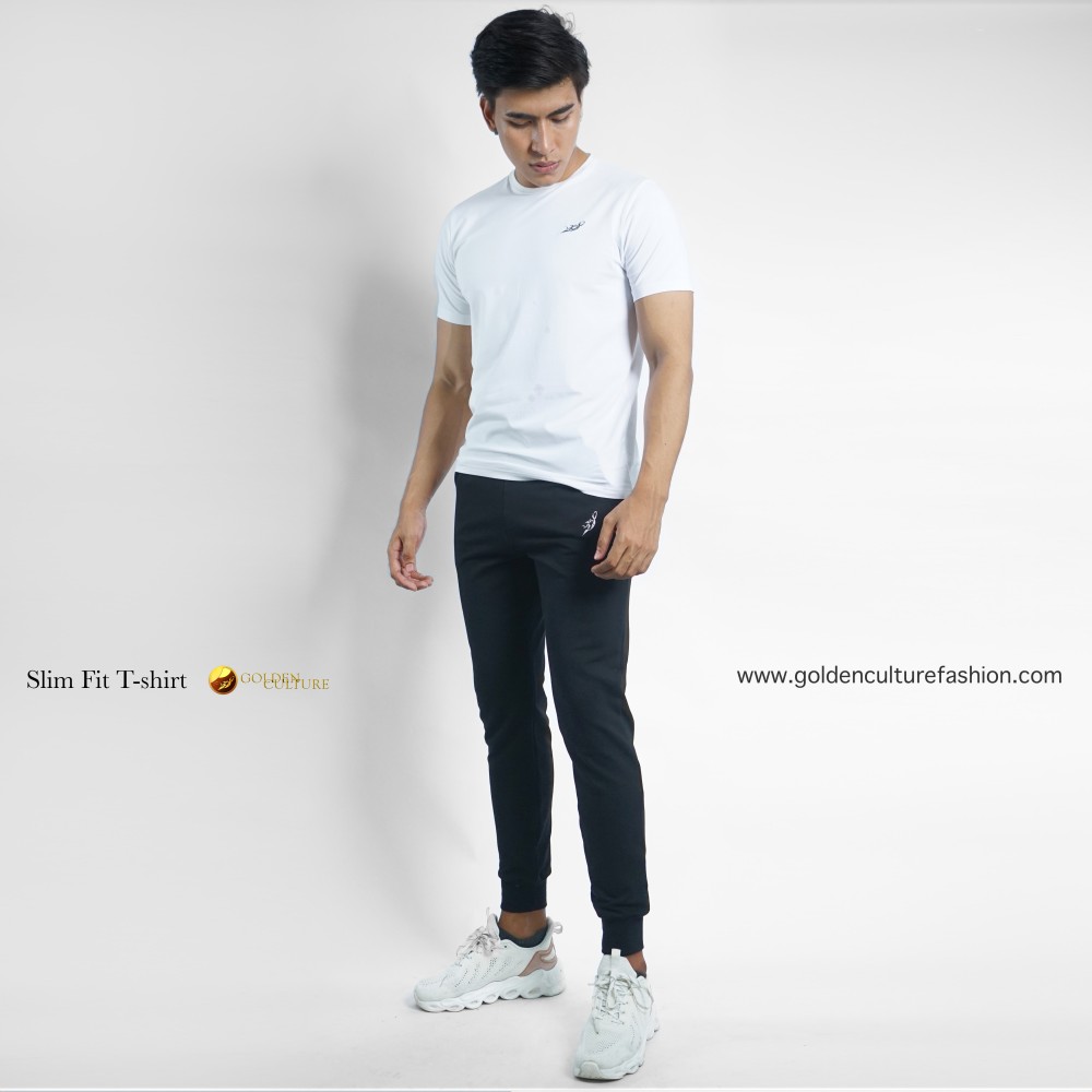 Golden Culture  Premium Loop-Cotton Slim Fit T-shirt (White)